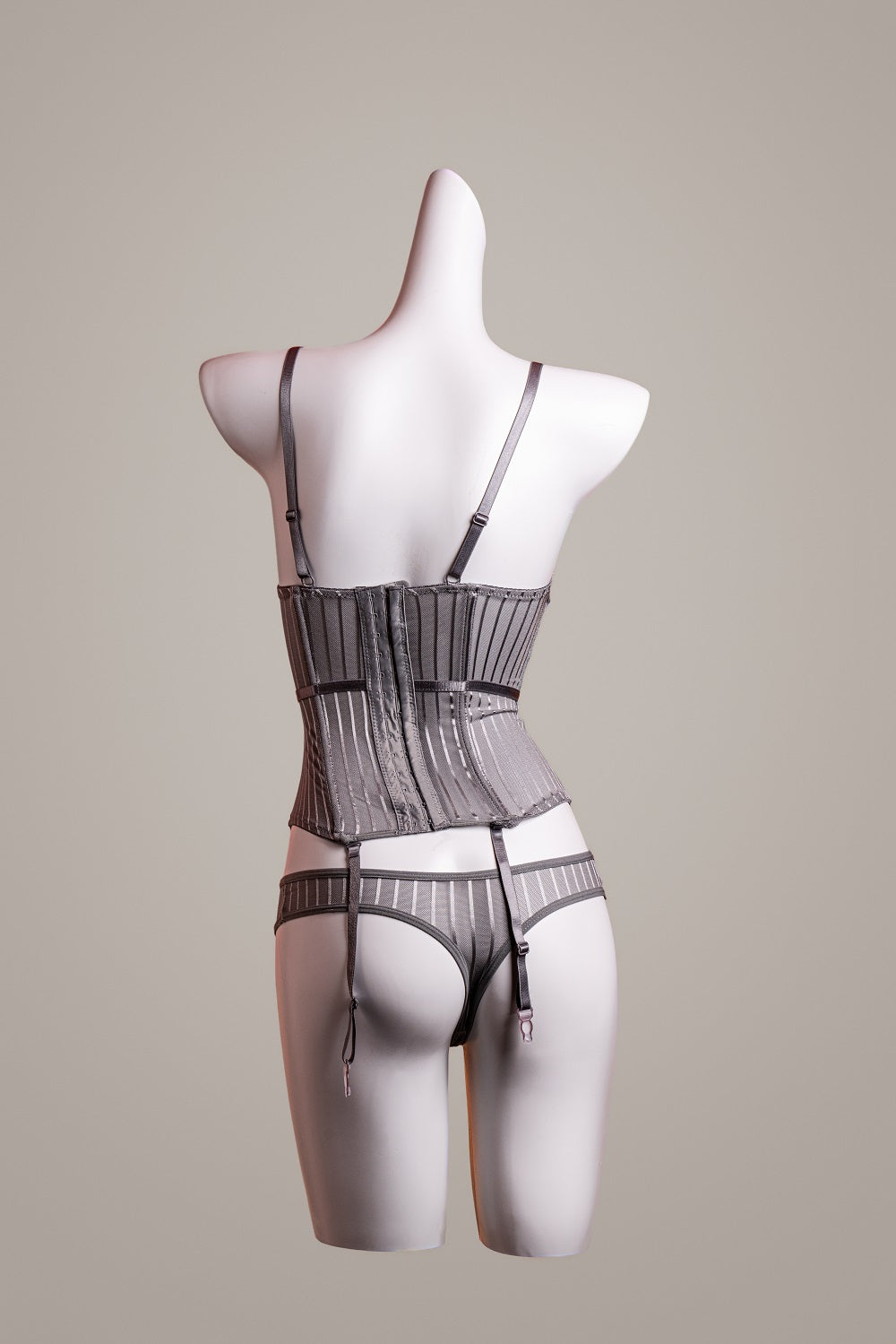 Back view of lace corset lingerie set with adjustable straps – Velalace