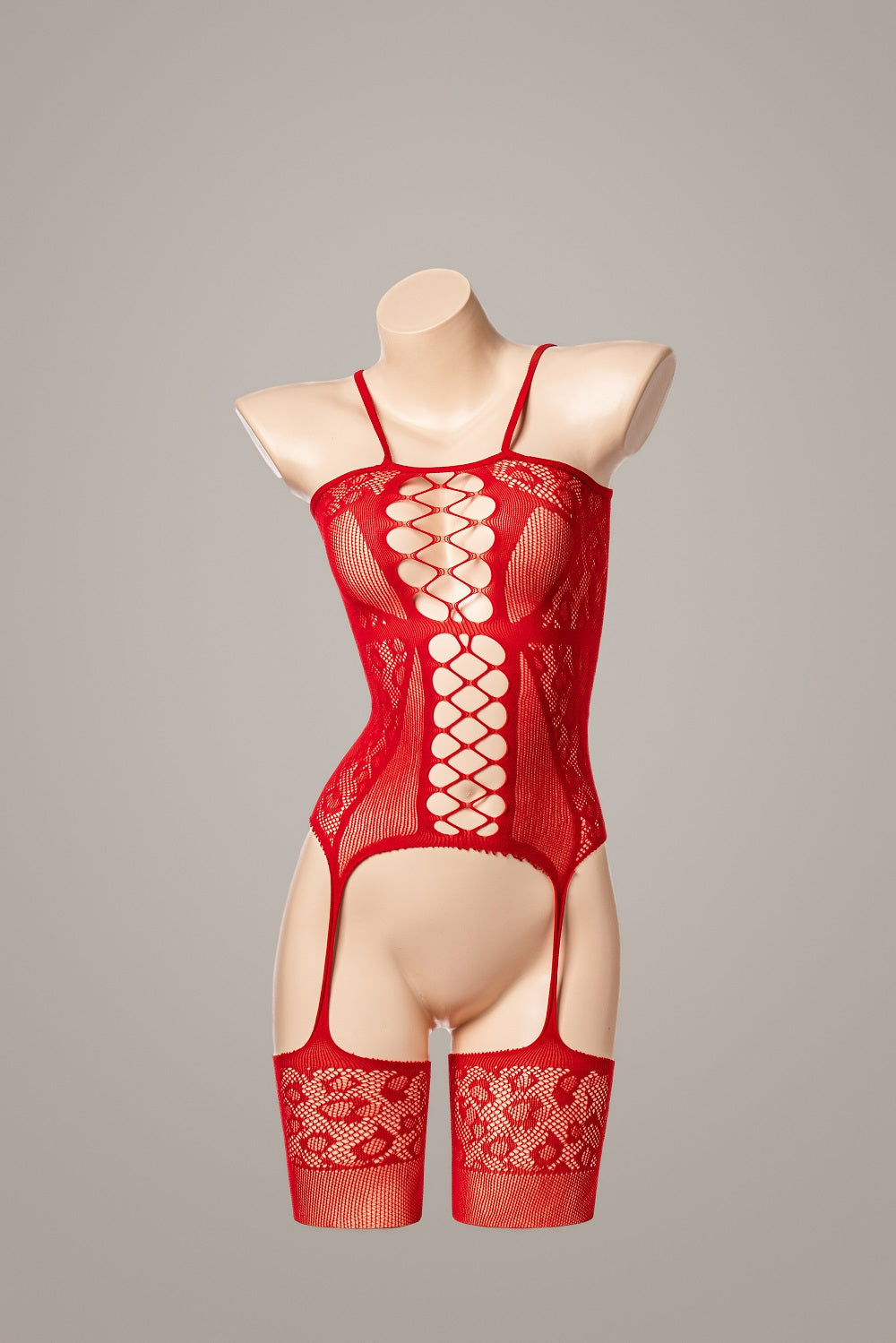Crisscross Cutout Lace Bodystocking Lingerie – product flatlay or mannequin photo – Velalace
