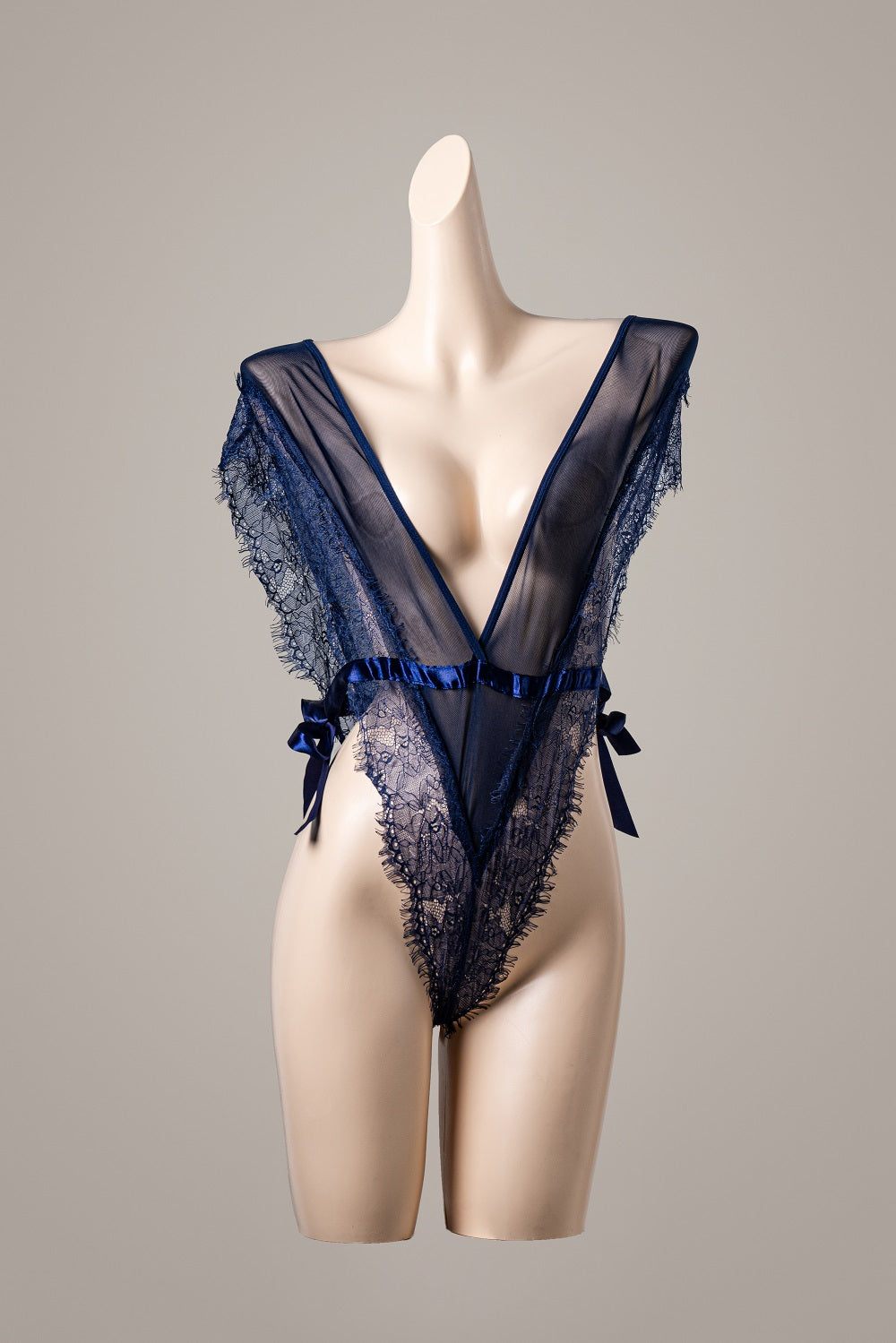 Seductive Deep-V Lace Tie-Up Lingerie – product flatlay or mannequin photo – Velalace
