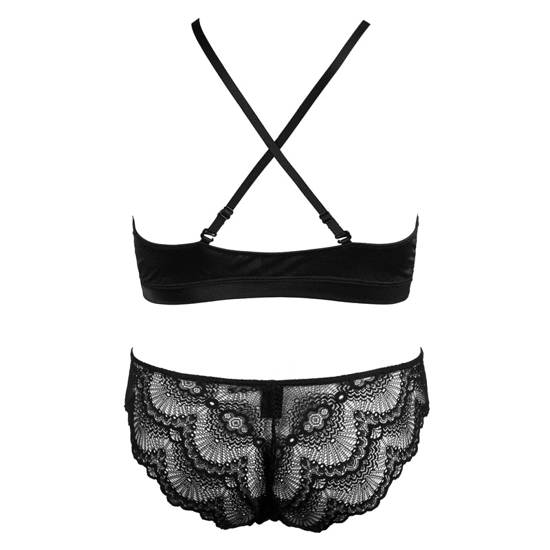 Midnight Lace – back view of lace lingerie showing adjustable straps or open back – Velalace